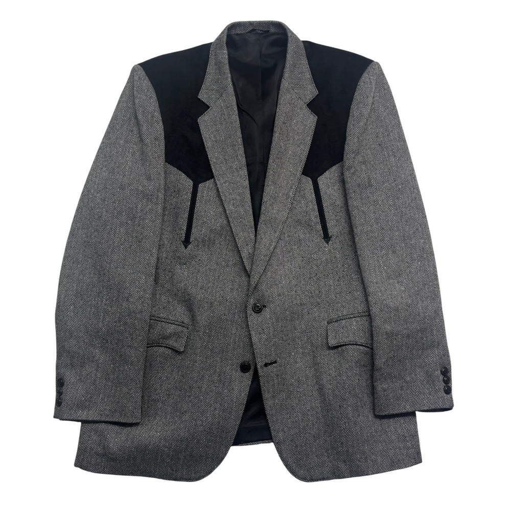 vtg Circle S 44L Gray Herringbone Tweed Blazer Jacket Western Sport Coat USA